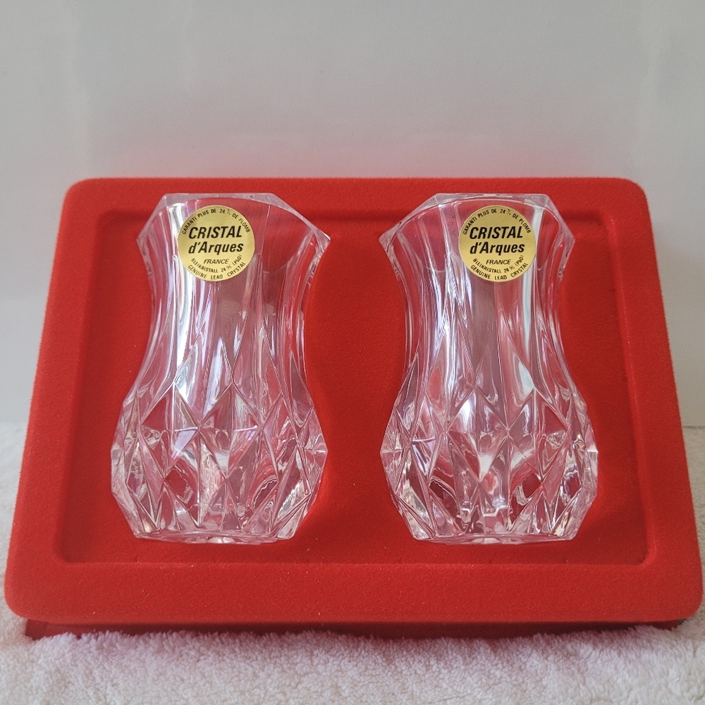 CRISTAL D'ARQUES Vintage Set of Two Lead Crystal Vases Violette Collection